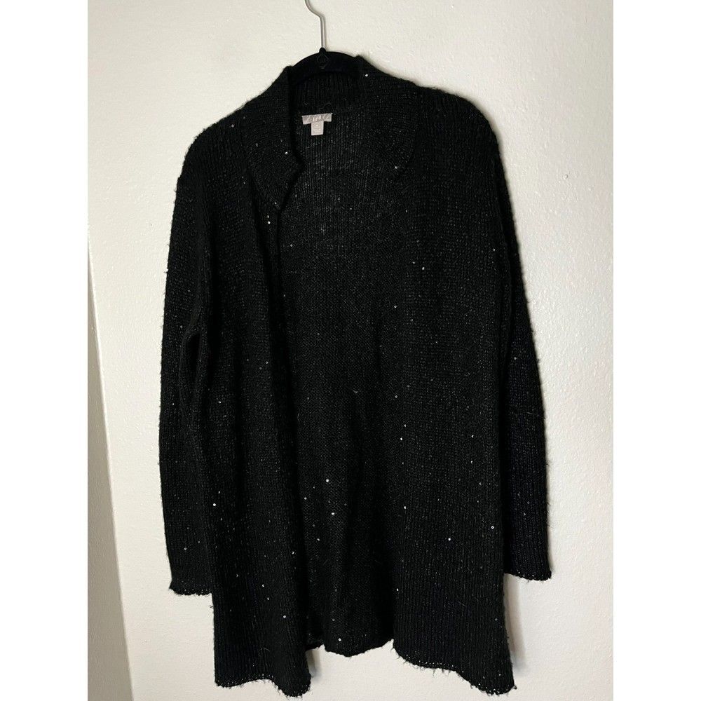 J Jill Sparkle Mohair Blend Open Front Black Cardigan Size MP
